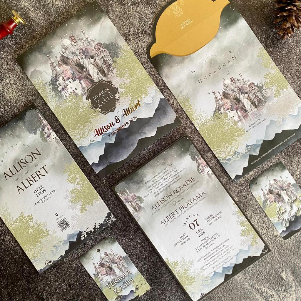 Undangan Nikah Amplop dan Isi Hardcover dengan tema rustic dengan hotprint glosy