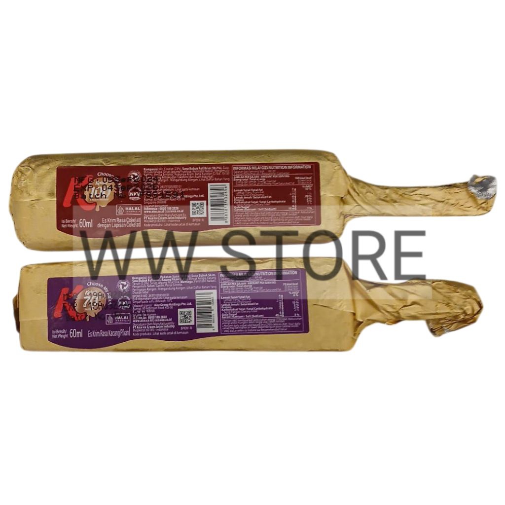 

Es krim rasa kacang pikan / cokelat coklat halal MUI AICE Kaluli pecan / chocolate ice cream 60ml