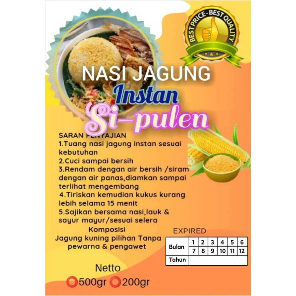 

Nasi jagung kuning instan 200gr Asli madiun/Nasi jagung instan kemasan vakum/Tradisional food