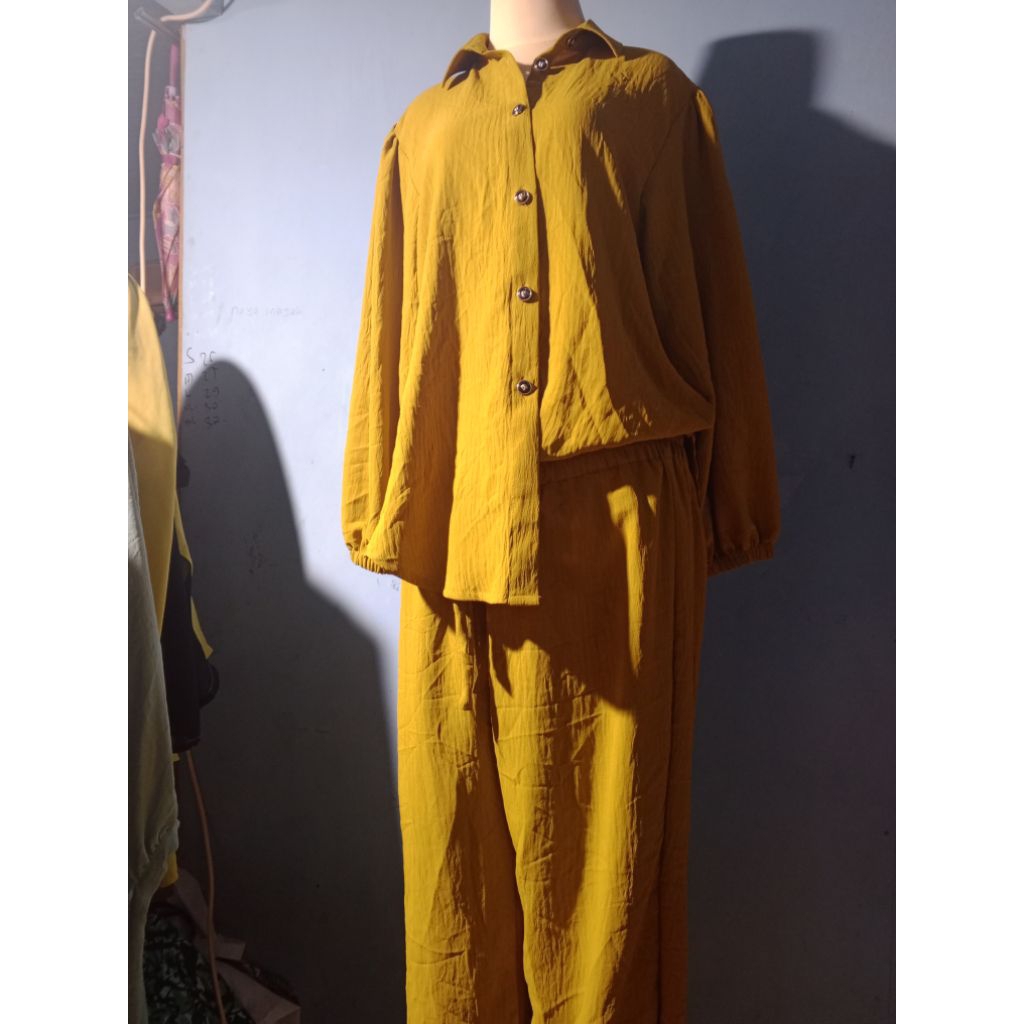 setelan wanita bahan crinkle celana wanita one set kekinian