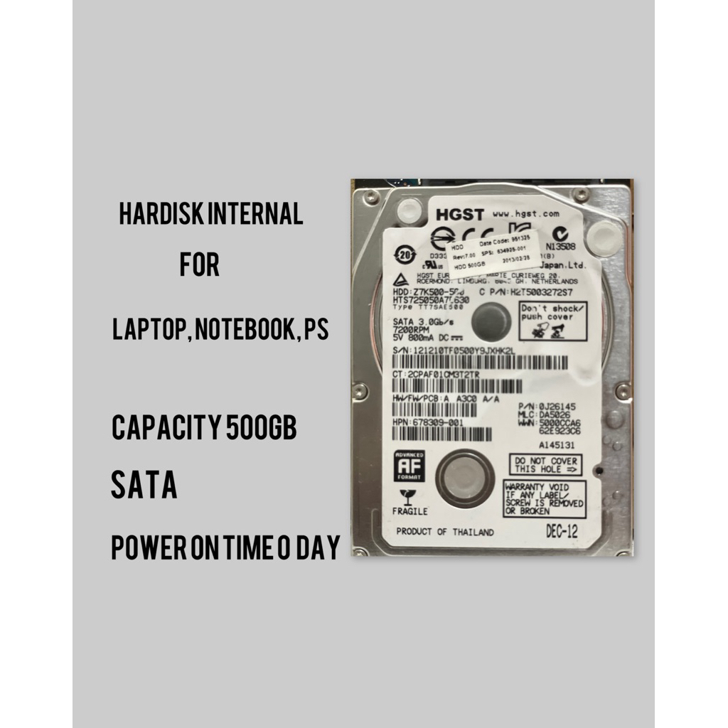 Hardisk 500GB HGST / Hitachi Hardisk Internal Laptop 2.5"Sata