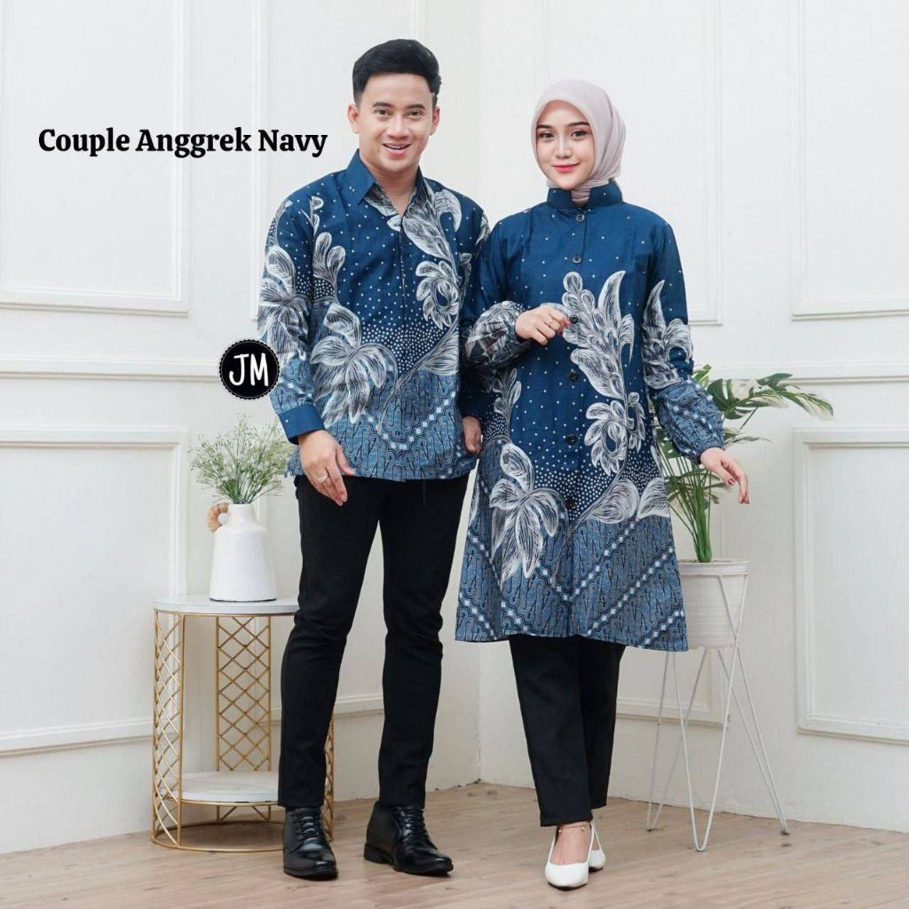Baju Batik Couple Modern Kemeja Laki Laki Tunik Batik Lengan Panjang