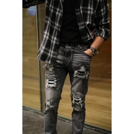 Celana Panjang Jeans Denim Distro Robek Pria Skinny Jeans Panjang Sobek Lutut Lapisan Terlaris 2026