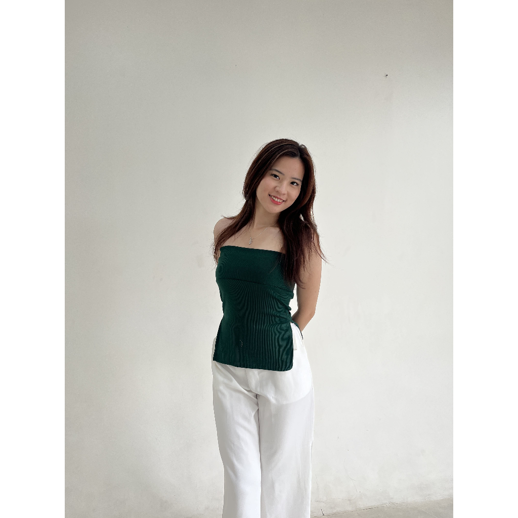 [Lolabae] CORRY Knit Tube Top | Kemben Slit | Atasan Kemben Wanita | Kemben Rajut Belah Samping
