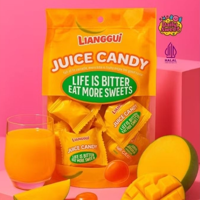 

[LIANGGUI] JUICE CANDY MANGO, JUICE CANDY COCONUT, PERMEN RASA MANGGA, KELAPA, RASA JUS BUAH, MANIS, MILK, CEMILAN, SNACK