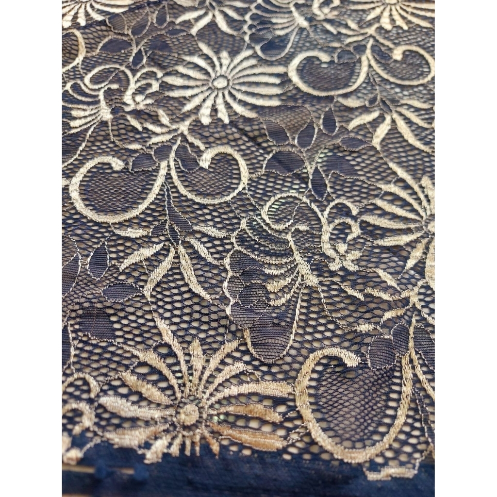 kain bahan brokat premium - kain brokat katun prada- kain brokat katun original -brokat kebaya/ navy