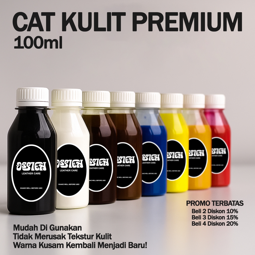 Cat Kulit Premium Ossien 100ml – Water Based | Untuk Sepatu, Dompet, Tas, Sofa, Jaket Kulit Asli
