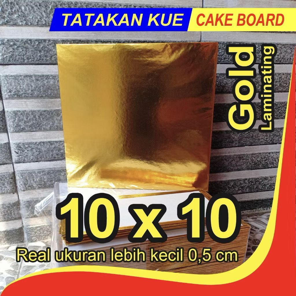 tatakan kue 10x10 cm GOLD cake board alas kue ultah / tatakan kayu silver / alas kue kayu ultah