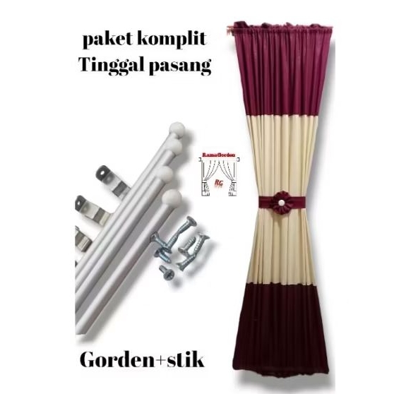 Paket komplit tinggal pasang Gorden jendela kombinasii2 warna/Gorden jendela kupu2