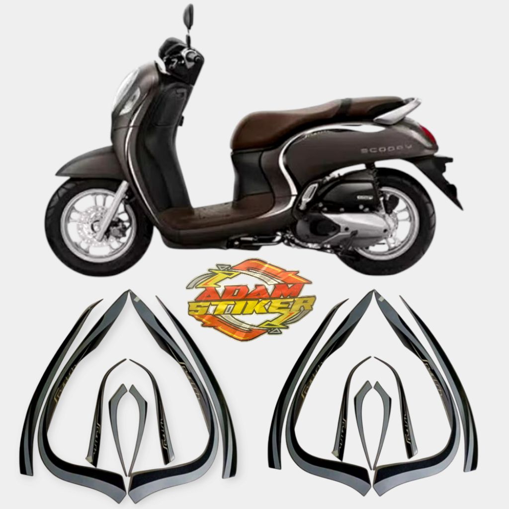 stiker striping lapisan sepeda motor honda scoopy stylish 2022 Abu Matte Brown full body standar