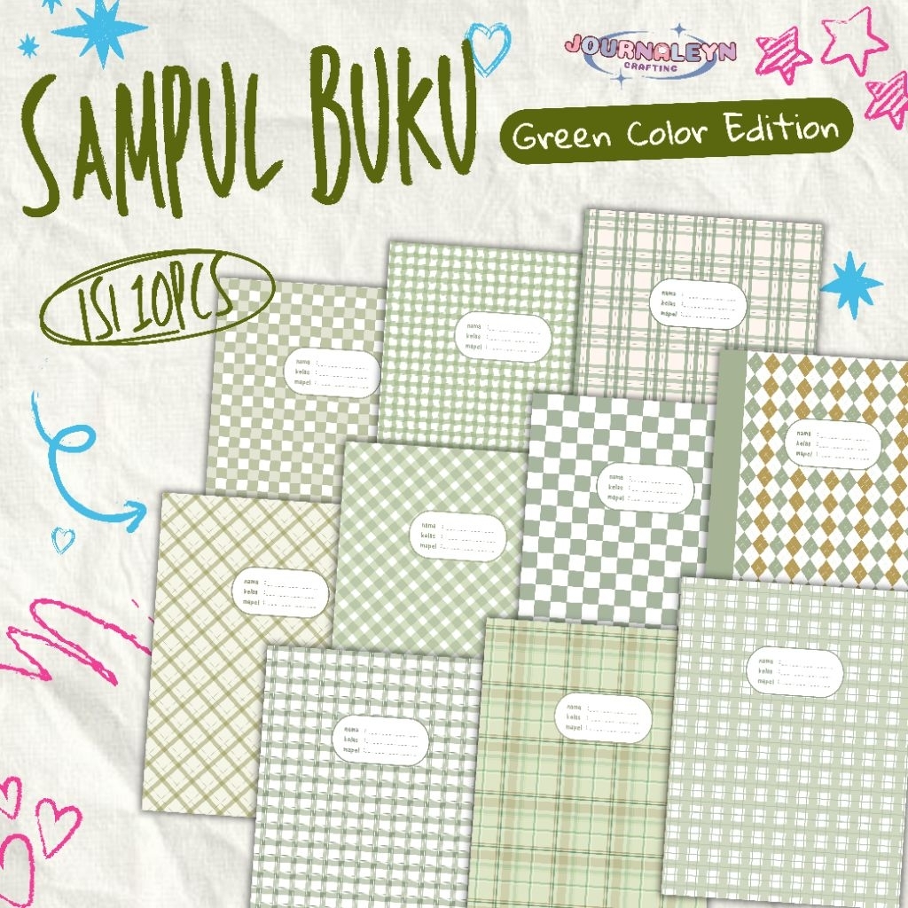 

JOURNALEYN Green Color Edition Sampul Buku Hijau Lucu Aesthetic Sekolah Gingham Kotak-kotak Boss Sidu kwarto A5 dan B5