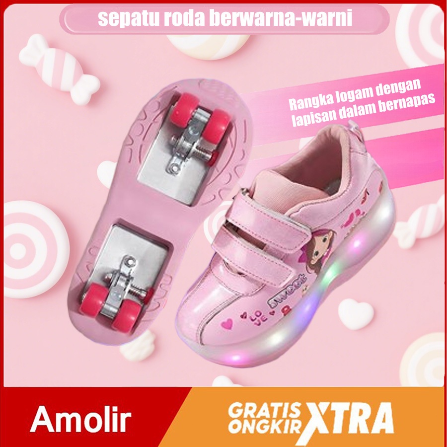 Sepatu Roda Anak Perempuan dengan Lampu LED - Anti Selip / Nyaman dan Aman untuk Pemula