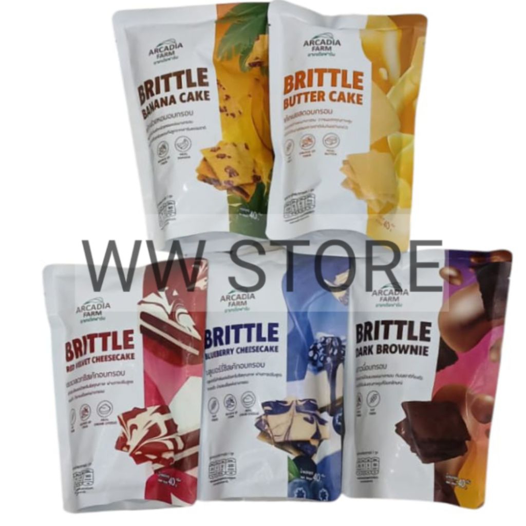 

Kukis rasa mentega bronis pisang bluberi keju Thai Thailand ARCADIA FARM BRITTLE DARK BROWNIE BUTTER BANANA RED VELVET BLUEBERRY CHEESECAKE CHEESE CAKE Cookies kemasan pouch 40g