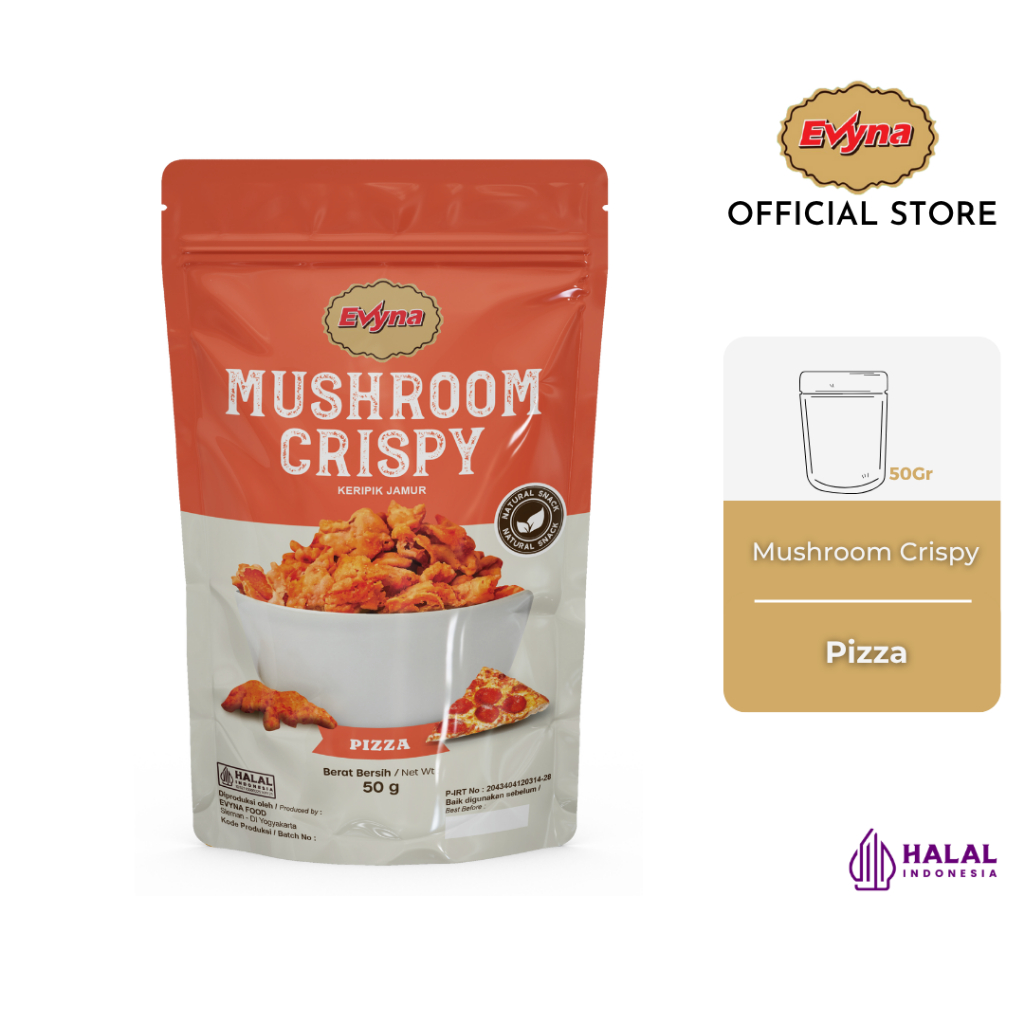 

Evyna Mushroom Crispy Keripik Jamur Rasa Pizza 50 gram