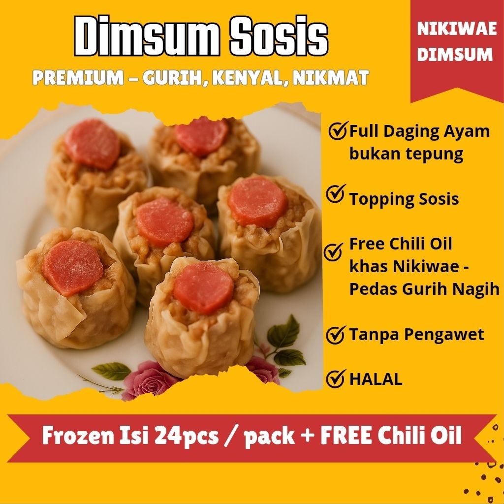 

Dimsum Sosis Frozen Isi 24pcs + FREE Chili Oil | Full Daging Ayam HALAL | Tanpa Pengawet