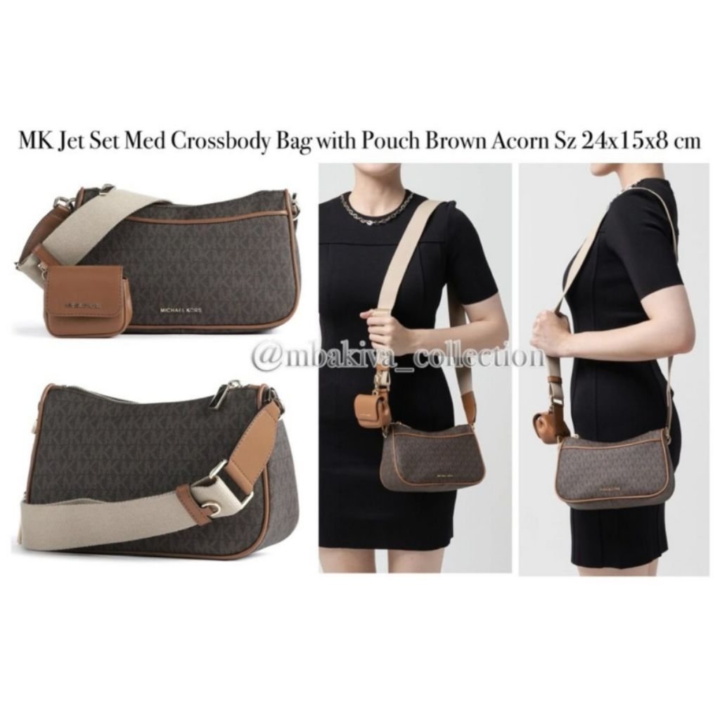 MK Jet Set Med Crossbody Bag with Pouch Brown Acorn