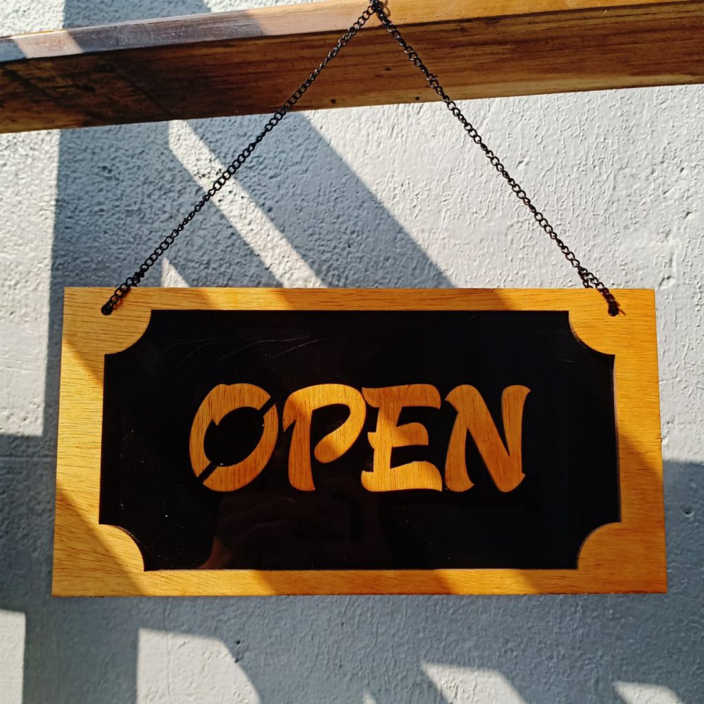 sign open close gantung | sign open close gantung | sign open close kombinasi multiplek dan akrilik