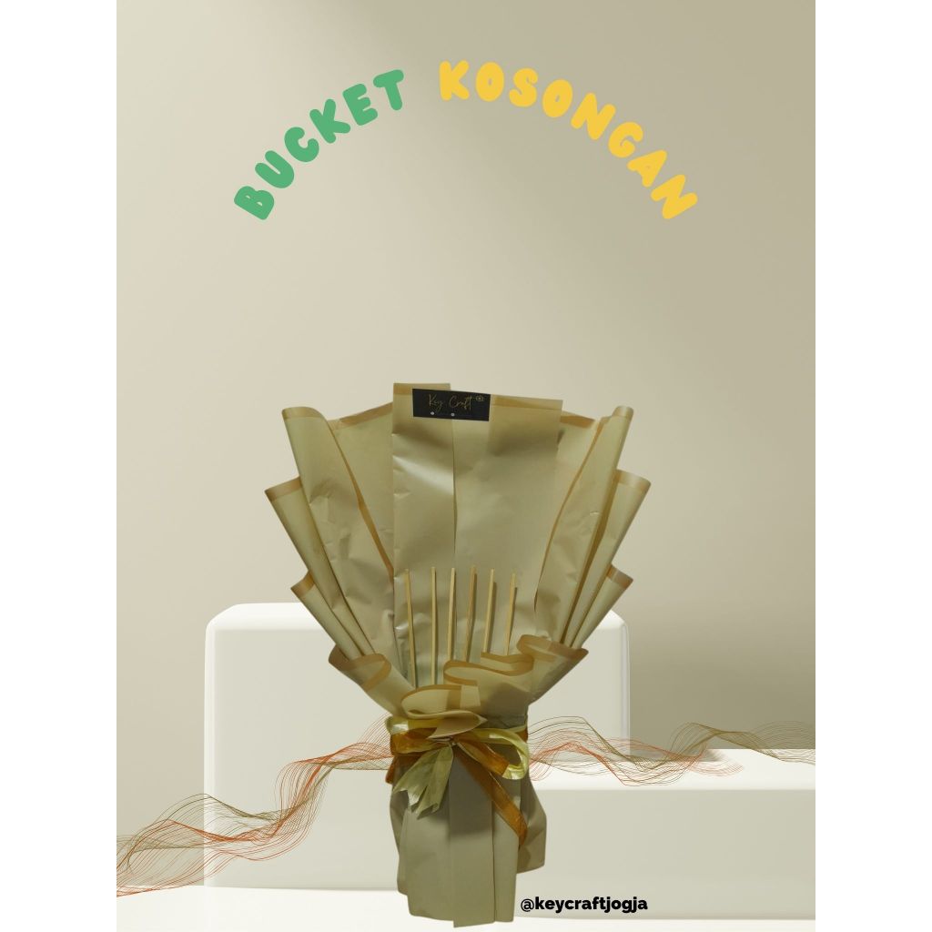 

Bucket Kosongan Kertas Cellophane Uang/Snack/Bunga Free 10 Tusuk