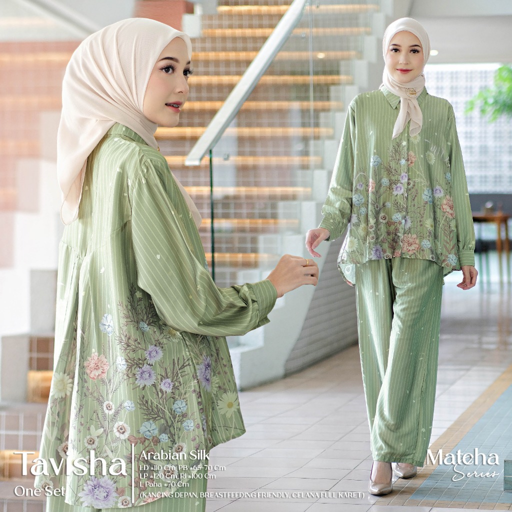 Setulus Signature Tavisha One Set Wanita Muslim Arabian Silk Mix Airflow Motif Bunga Setelan Celana 