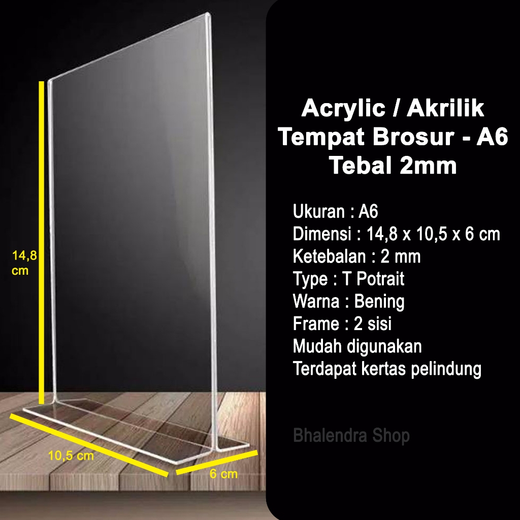 

Akrilik / Acrylic A6 - Tempat Brosur / QRIS - Potrait 2 Sisi Tebal 2mm - Stand Display - Ukuran A6