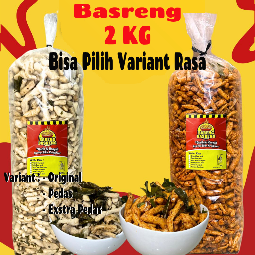 

Basreng 2 kg Daun Jeruk Renyah Gurih Pedas Original Pedas Xtra Camilan Jajanan Snack Basreng