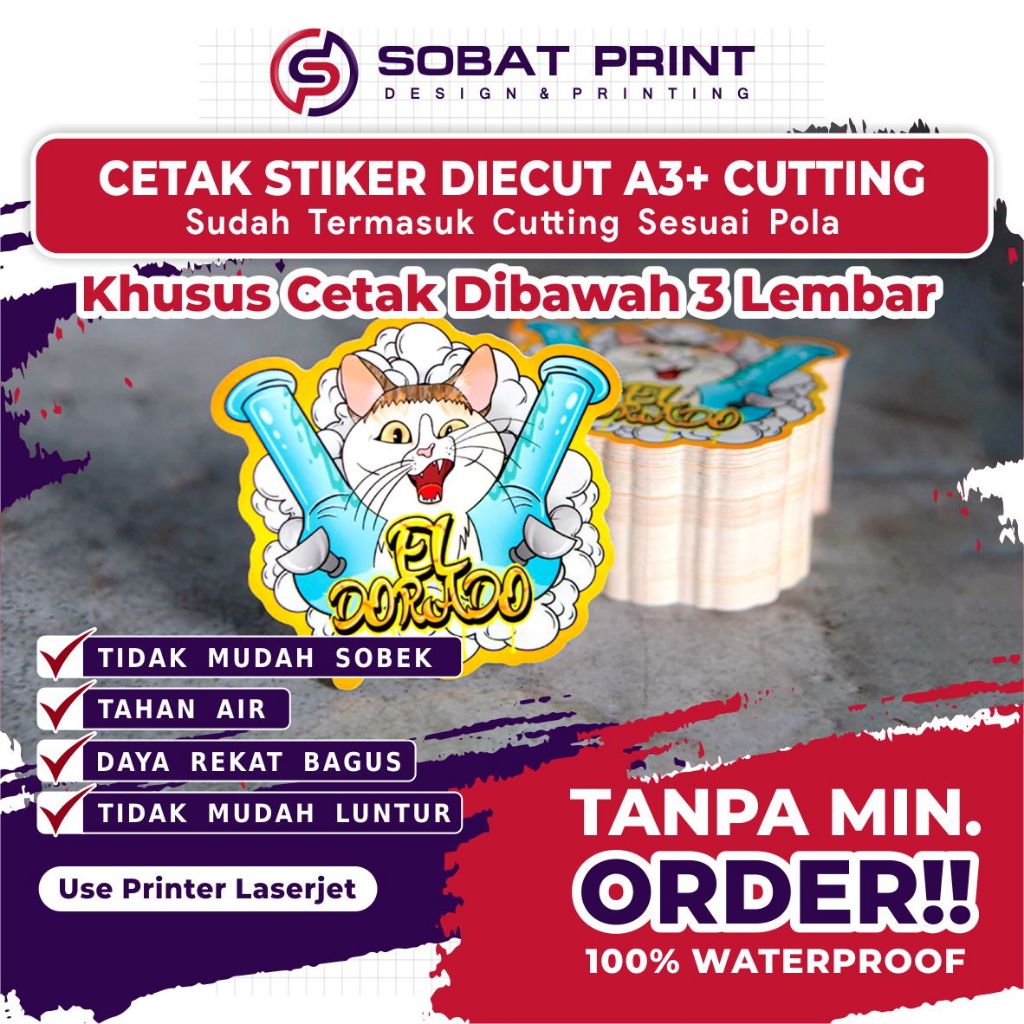 

Tanpa Minim Cetak Stiker Vinyl / Sticker A3+ Cutting Putus Die Cut / Sticker A3+ Cutting Setengah Putus Kiss Cut / Cetak Stiker Sourvenir