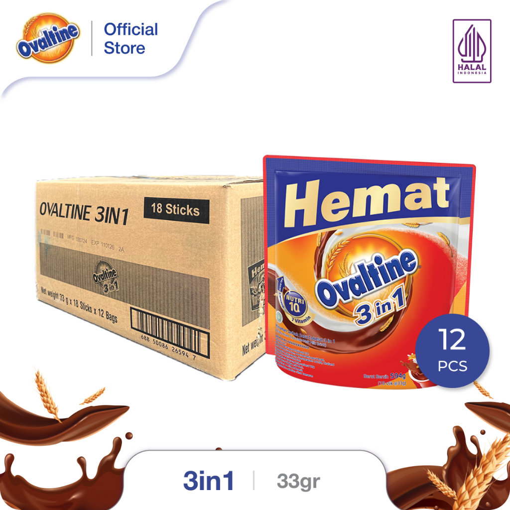 

[Karton] Ovaltine 3in1 Susu Bubuk Coklat Stik 33gx18s - 12pcs