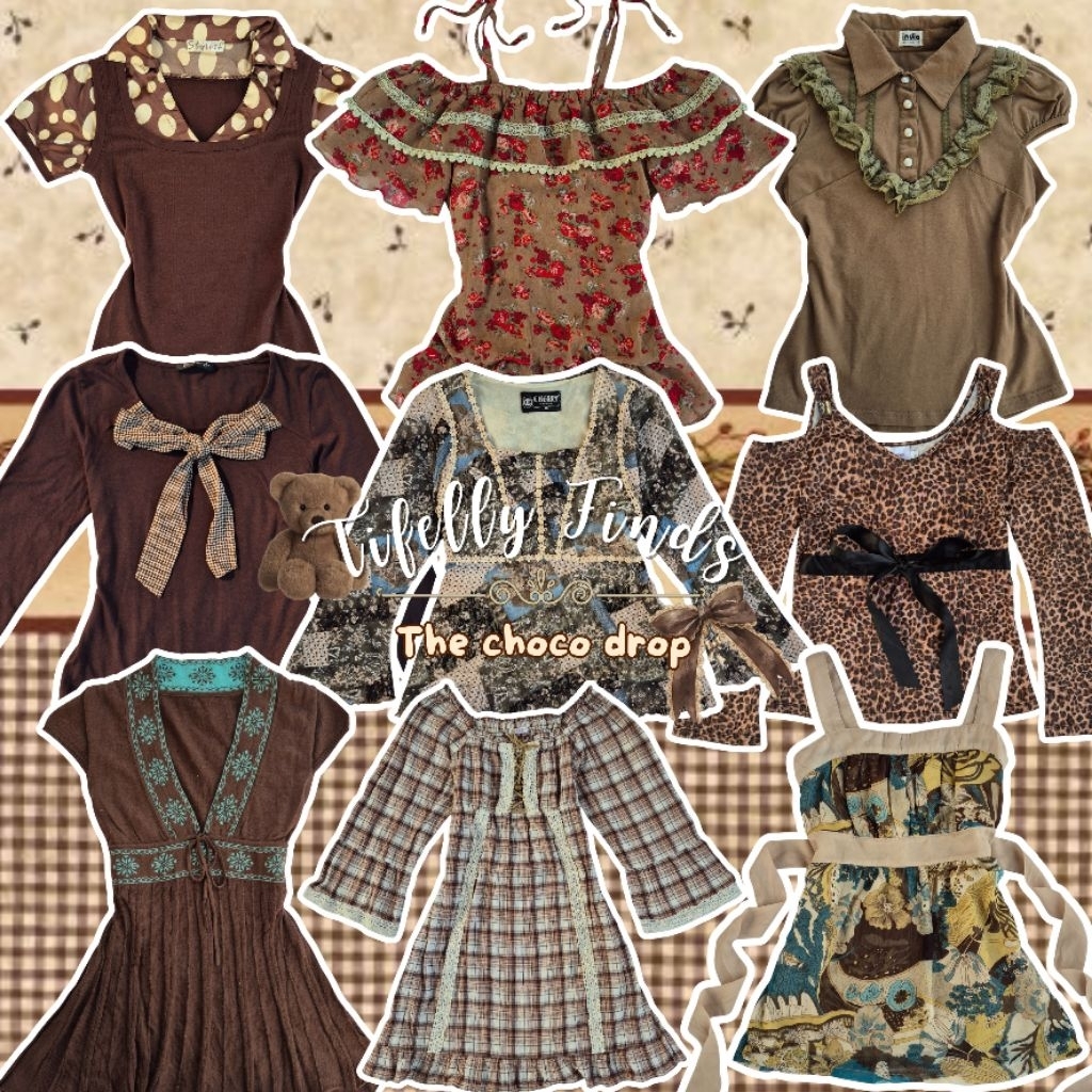 brown floral plaid vintage y2k kawai japan coquette cottagecore fairycore harajuku himekaji streatwe