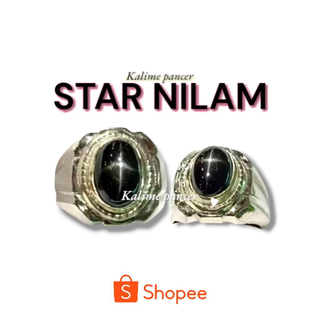 cincin batu nilam star natural ring alpaka - batu permata black star nilam gread A - cincin unisex