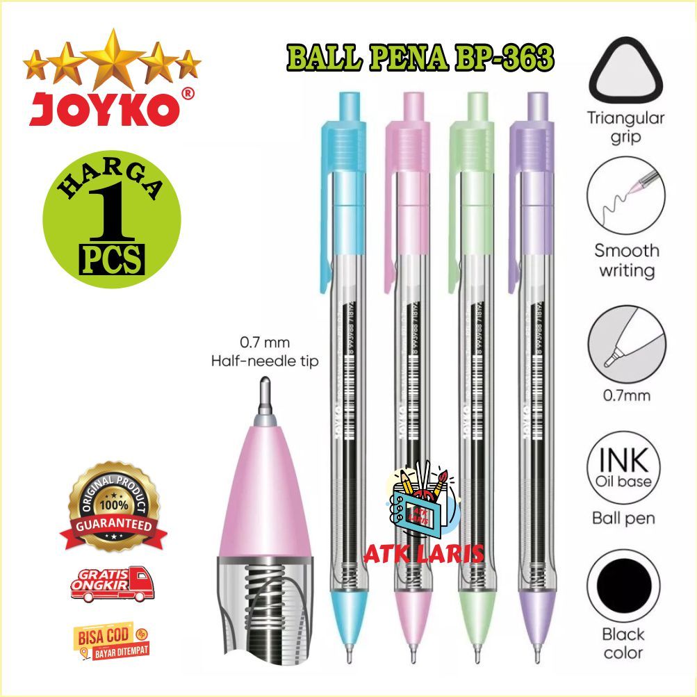 

BOLPEN JOYKO BALL Pen 0.7mm JOYKO BP 363 BOLPOINT OIL PEN Harga 1 PCS