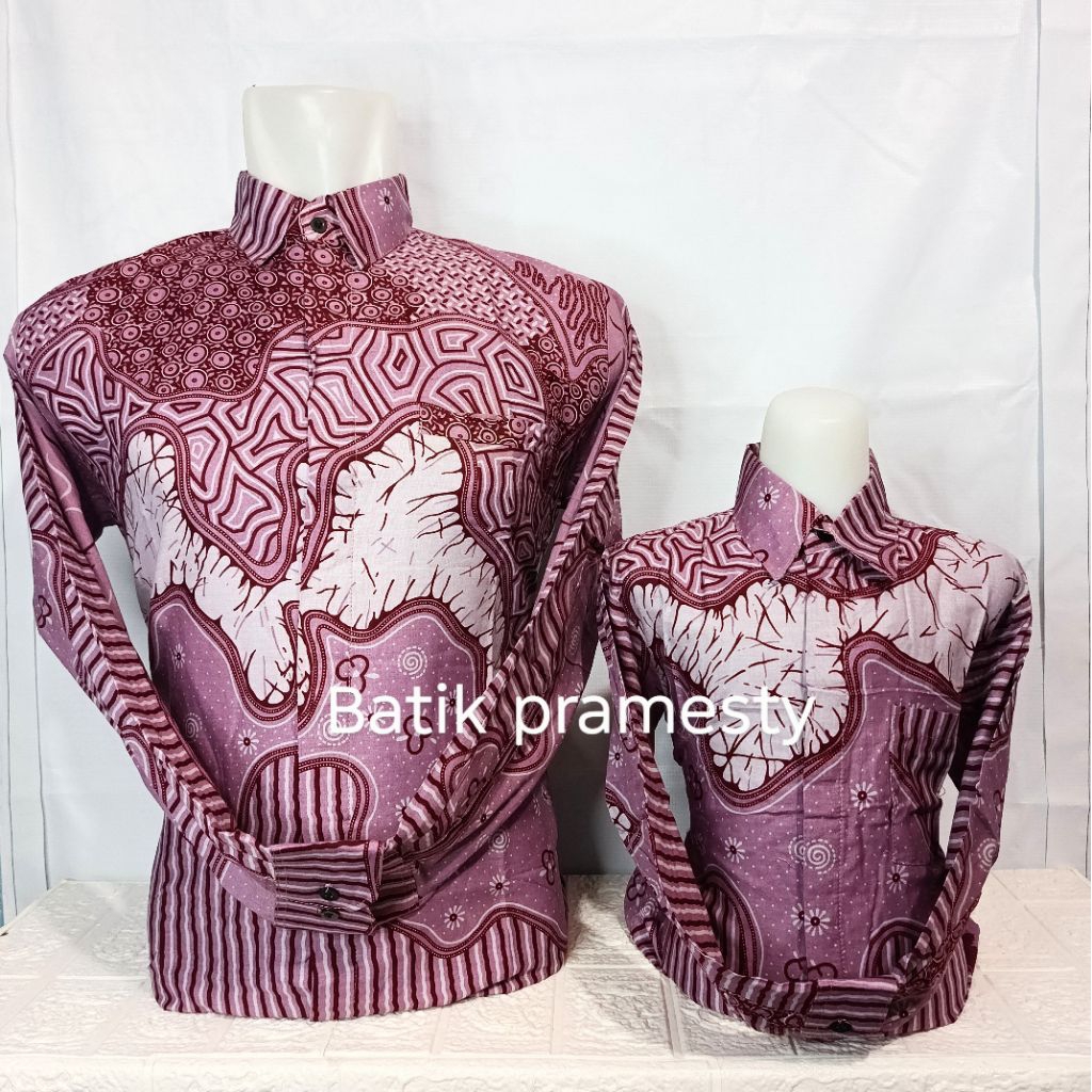 kemeja batik premium couple ayah dan anak warna lylac/mouve motif RAJA AMPAT NEW|bahan katun soloan 