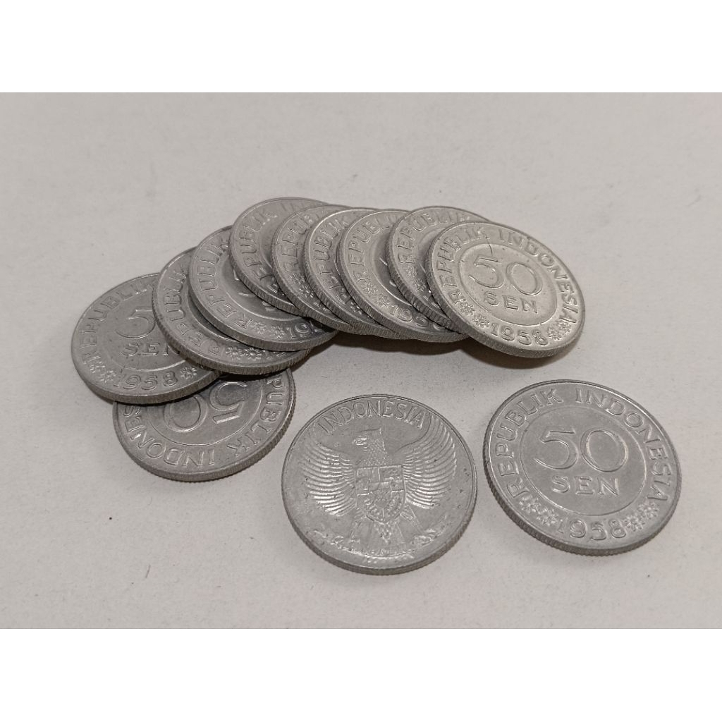 Uang kuno lawas Indonesia 50 sen Burung Garuda tahun 1958