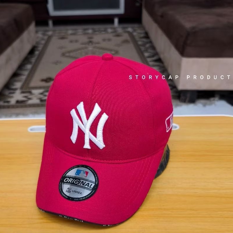 TOPI BASEBALL DISTRO LOGO NY MERAH - TOPI BASEBALL PRIA WANITA BORDIR NY MERAH