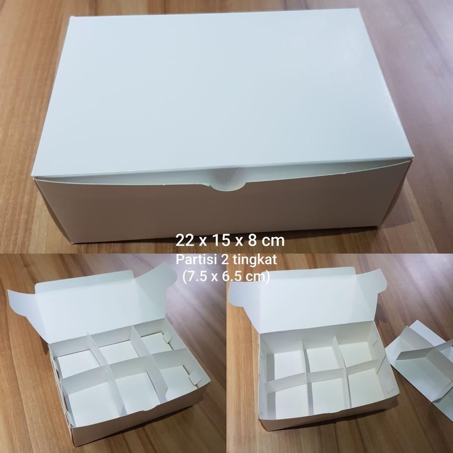 

Dus Box Warna Putih Partisi 2 Tingkat, Uk.22x15x8cm Recomend Eggtart, Fruit Tart