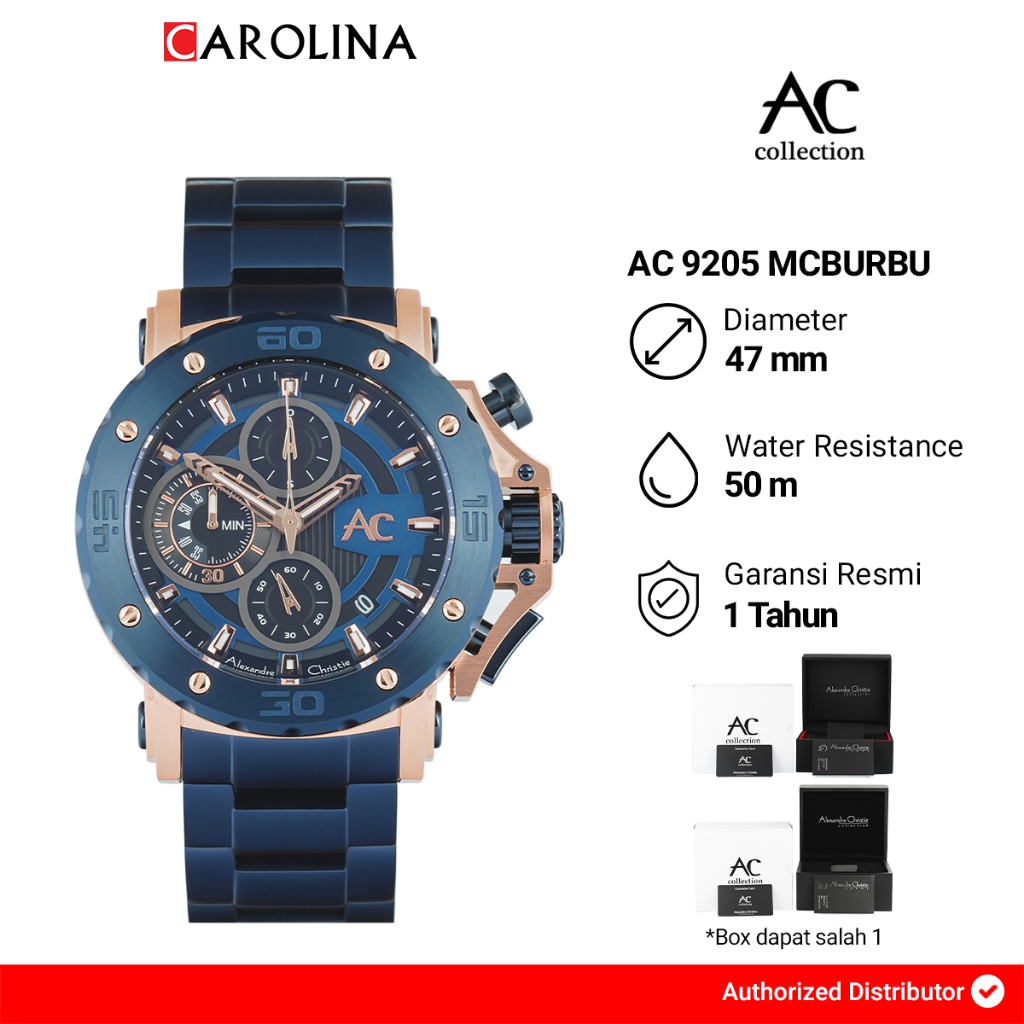 Jam Tangan Pria Alexandre Christie Collection AC 9205 MCBURBU Blue Dial Stainless Steel Strap
