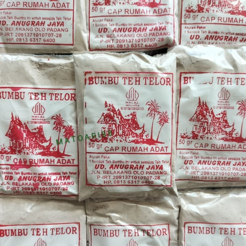 

Bumbu TEH TELUR Cap Rumah Adat UD. Anugrah Jaya Padang Netto 50gr