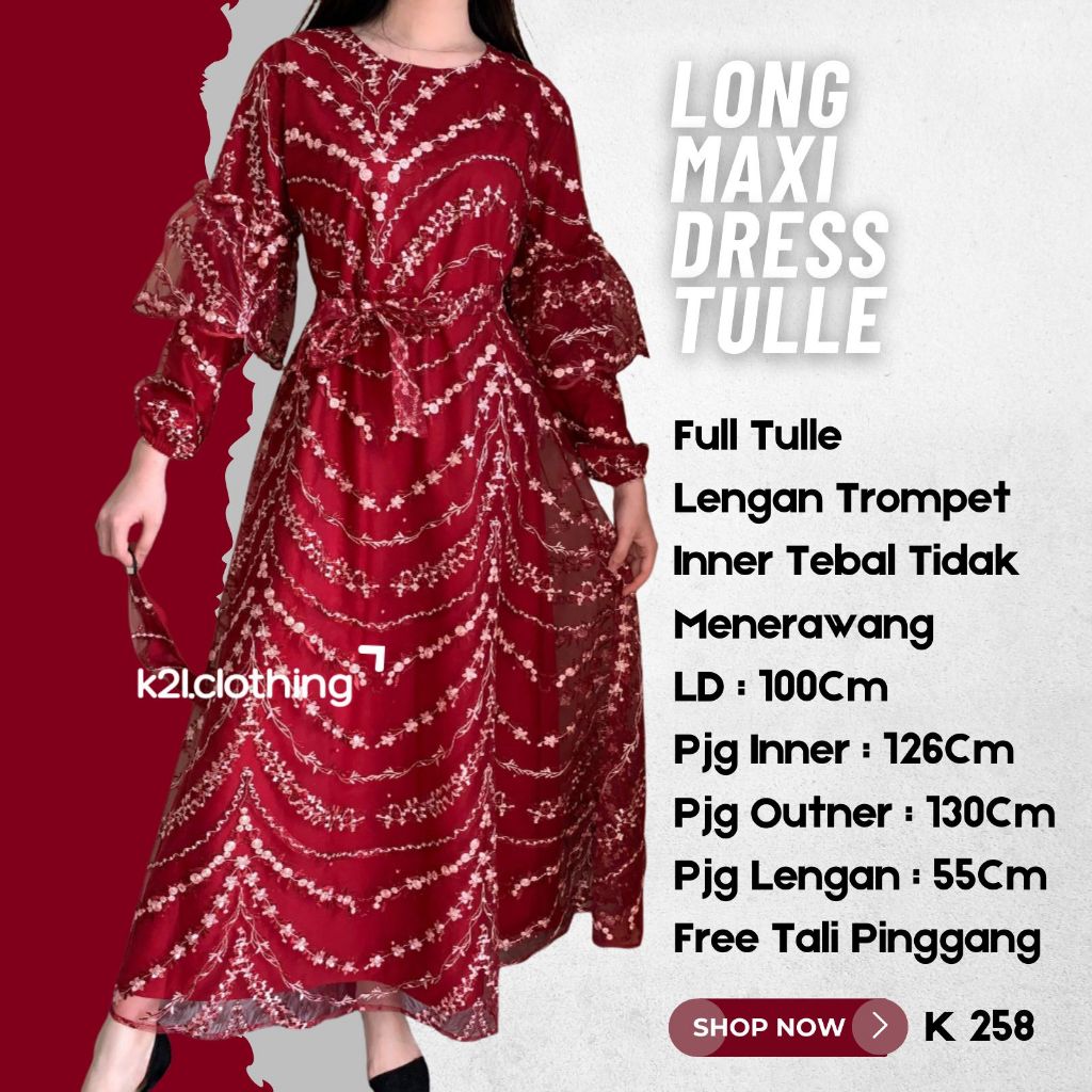 Dress Gamis Tulle Brukat Tulle kondangan K2L-258 / Long Dress Wedding Long Dress hijab Muslim Wanita