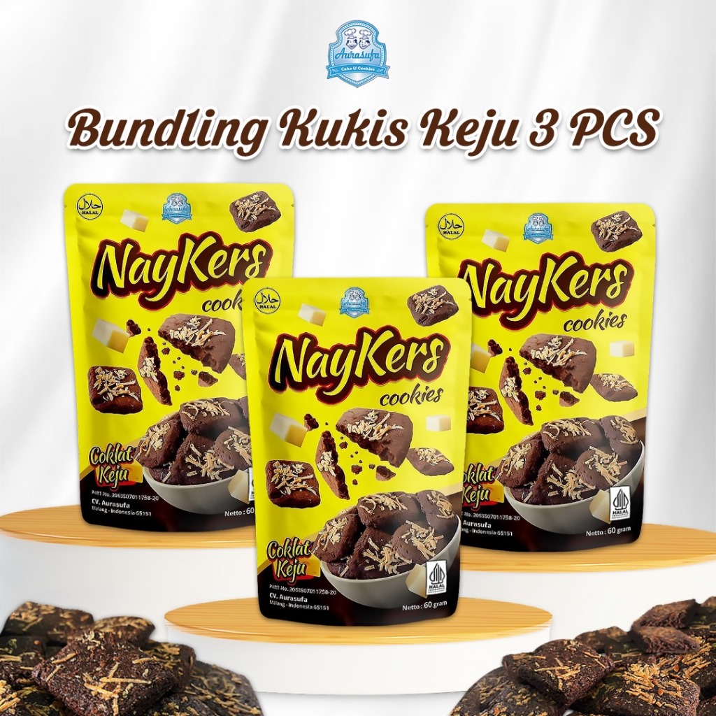 

Naykers Cookies Chocolate Cheese 60gr Aurasufa Food |Camilan Kukis Coklat Keju Kekinian |Paket 3 Pcs