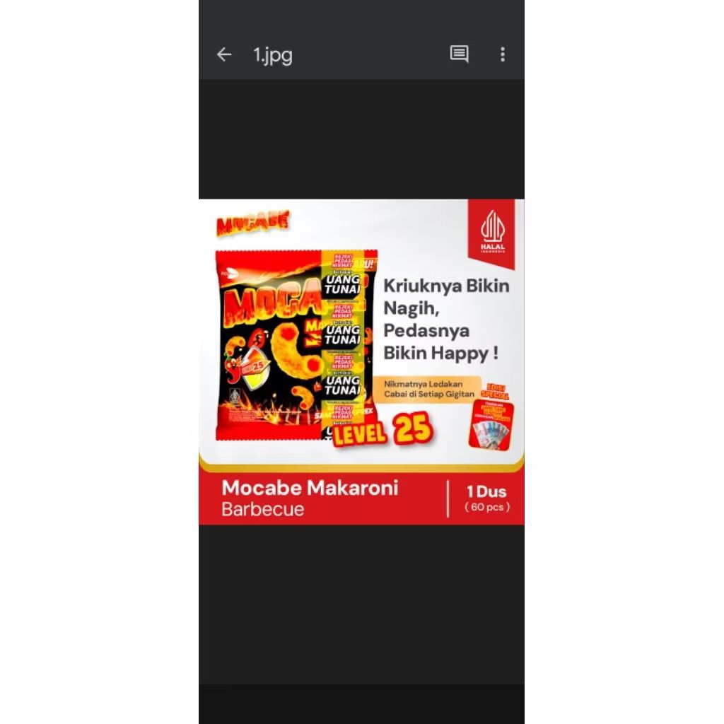 

Mocabe - Sambal Geprek - Small Pack - 1 Karton (6 renceng) - 60 Pcs - 24gr (Free 12 Pcs)