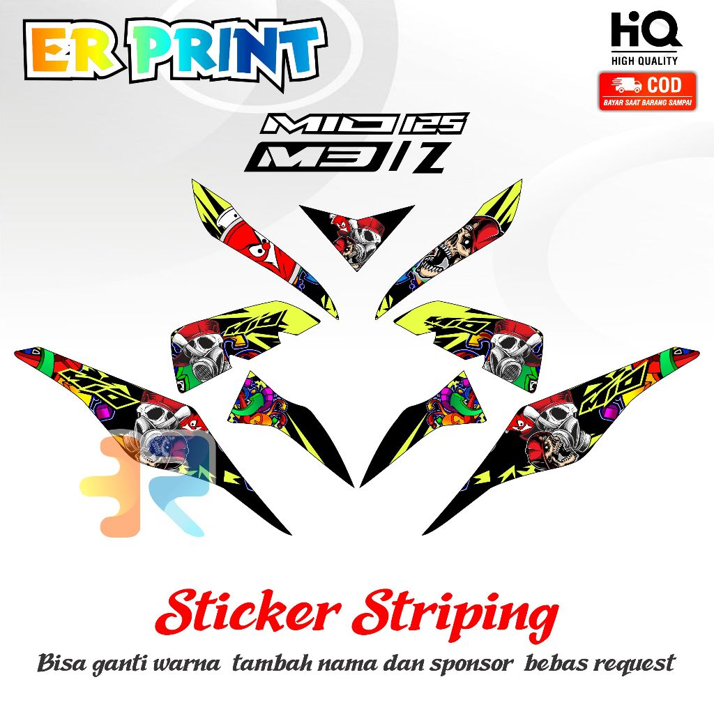 Sticker Striping Mio M3 Full Set Kanan Kiri Striping Standar Mio M3 Skull
