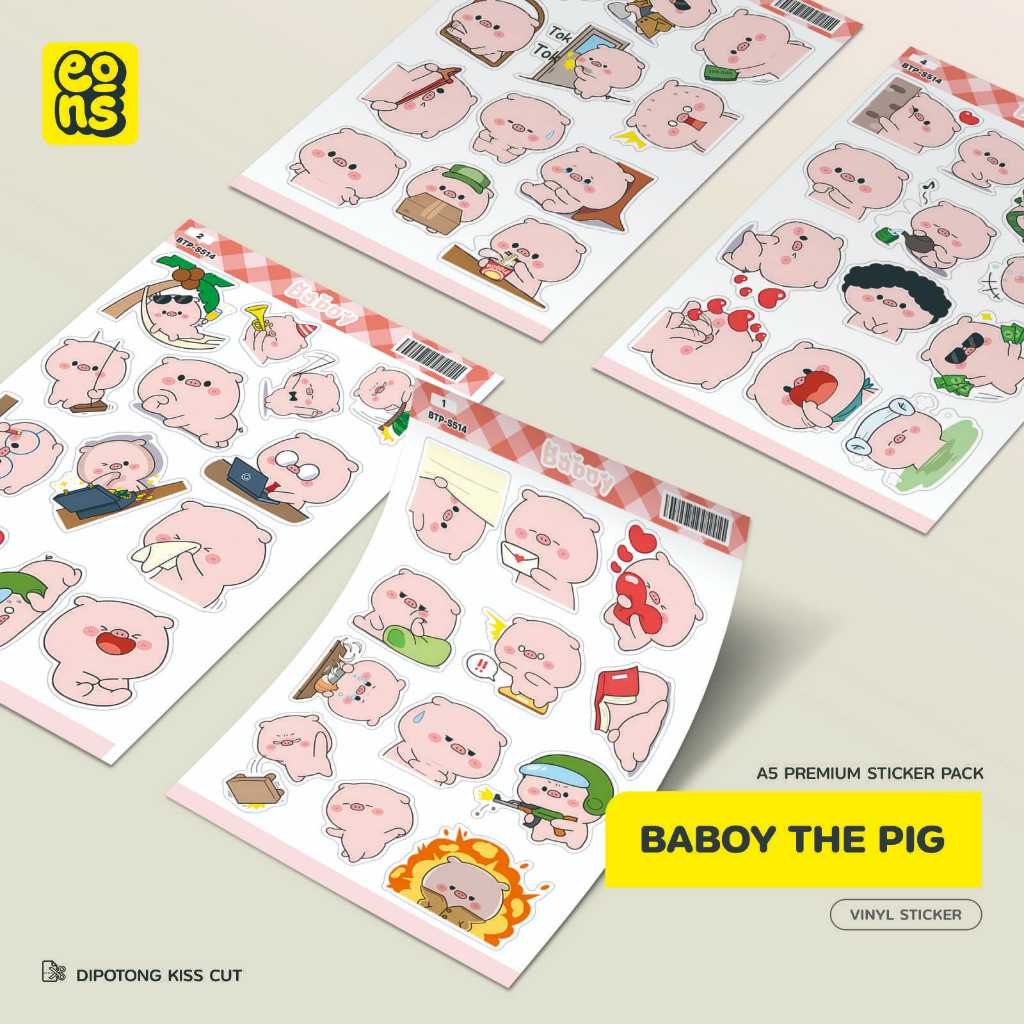 

Sticker BABOY THE PIG Vinyl Waterproof Kiss Cut Dekor Laptop Aesthetic Casing Buku Jurnal