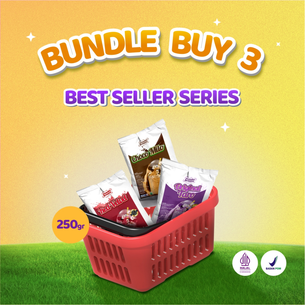 

Powder Dreams - Paket Usaha Bundle Buy 3 Best Seller Choco Milo Red Velvet Taro 250gr + FREE RESEP