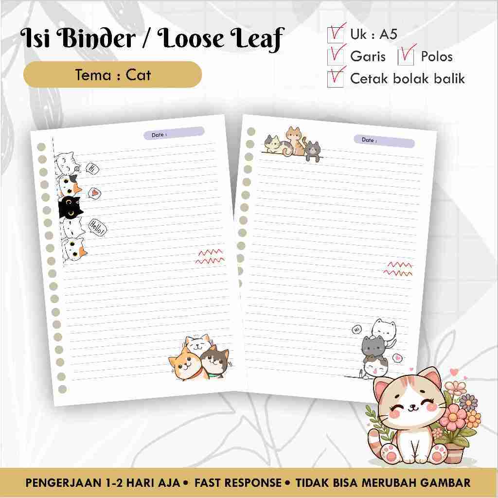 

[10 pcs] Isi Binder / Loose leaf gambar A5 Tema CAT / Refill Map Binder / Garis Polos