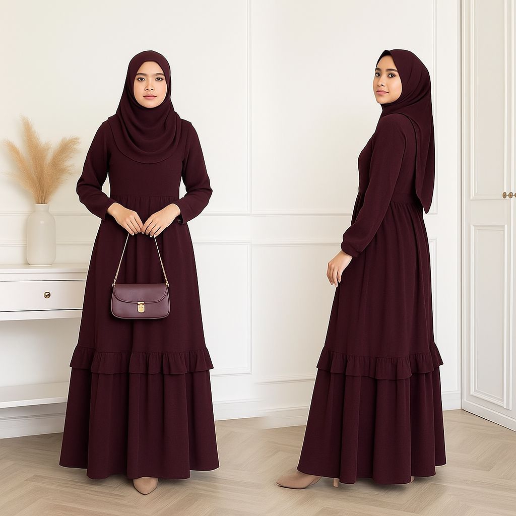 Gamis Ceruty Babydoll Malaysia Model Melayu LD 95-130 Busui Friendly Ukuran Jumbo