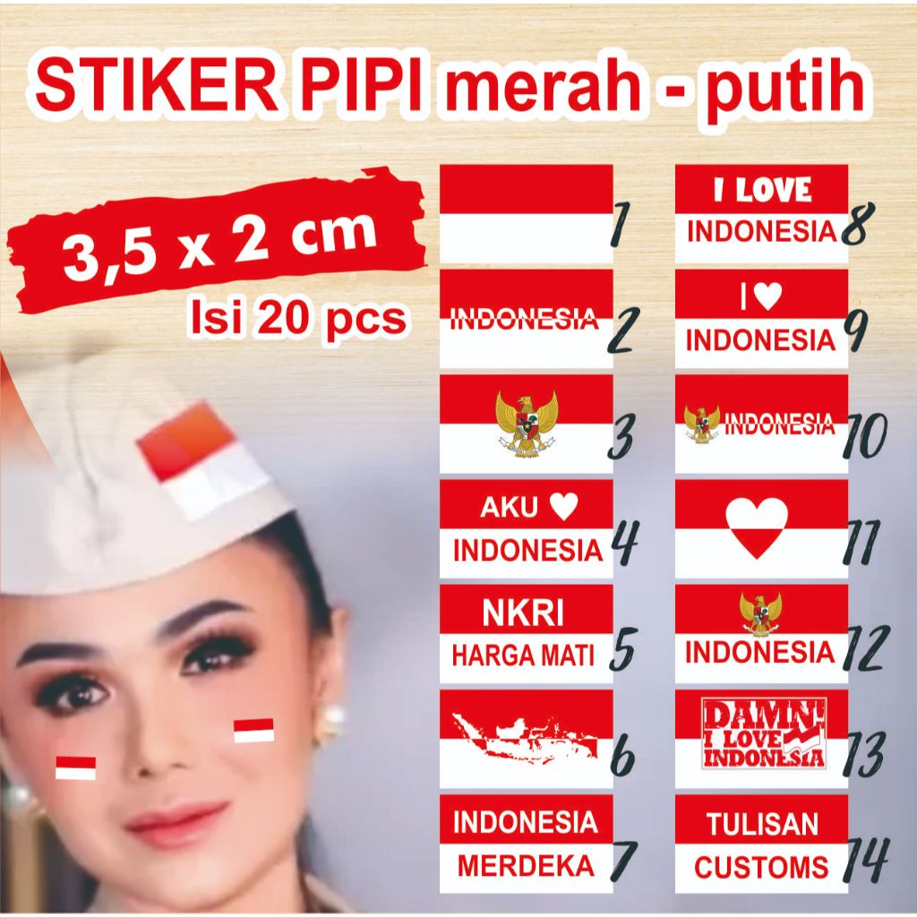 

STIKER PIPI MERAH PUTIH STIKER KEMERDEKAAN INDONESIA 3,5 x 2 CM