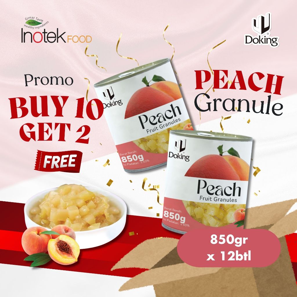 

PROMO KEMERDEKAAN BELI 10 GRATIS 2 - CANNED PEACH GRANULE POTONGAN BUAH PERSIK @850GR x 12 kaleng