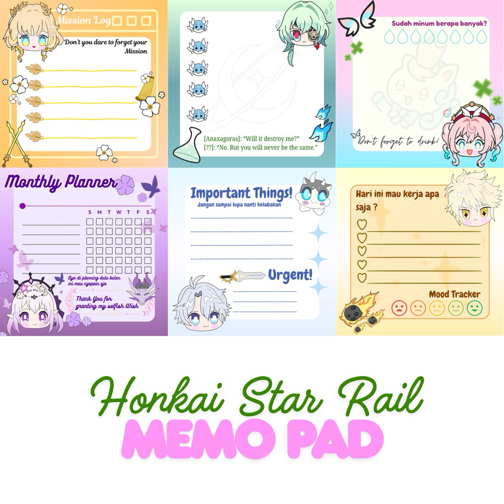 

Honkai Star Rail Memo Pad FANMADE (READY) Handmade bisa request