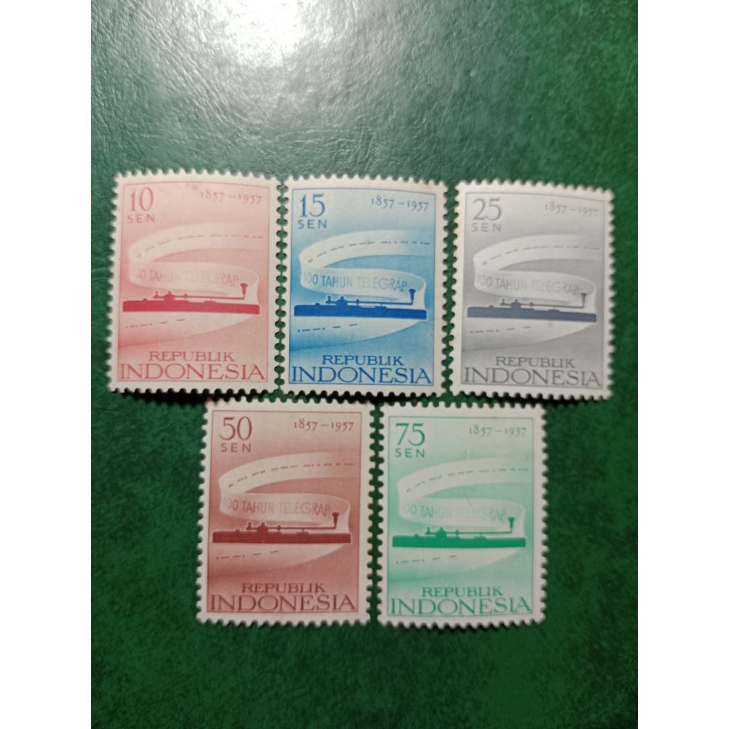 

Prangko Indonesia 5 Pcs 100 Tahun Telegram Tahun 1957 UN USED