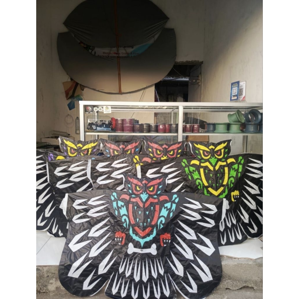 [VFV Gallery] Layangan Celepuk Burung Hantu Kebat Ceper Bahan Plastik Batik Double Layer Layangan Ba