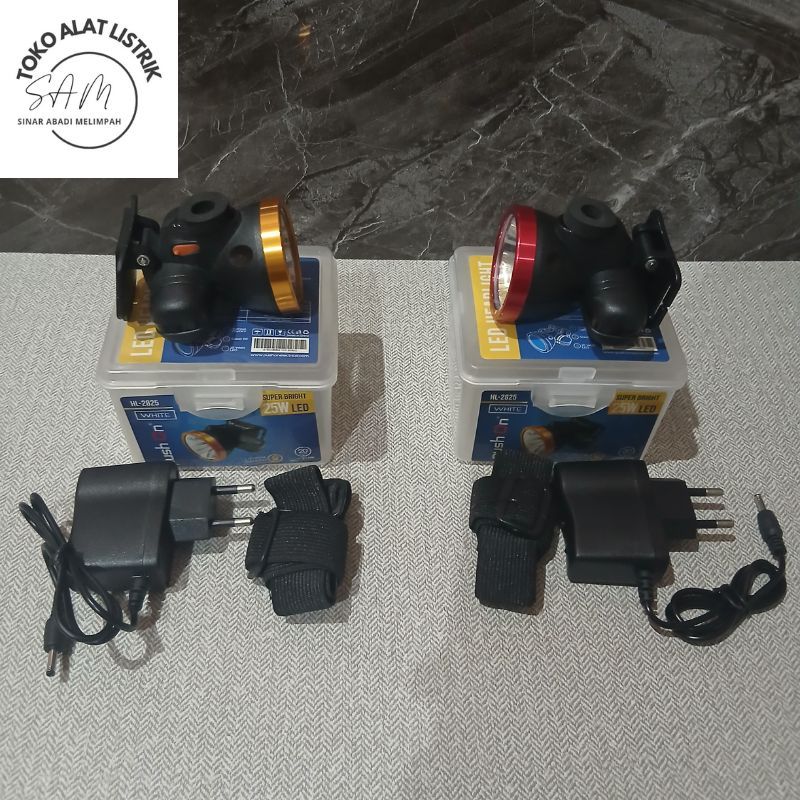 Senter PushOn FL-2825 Putih/Kuning | Senter Kepala | Senter Push On FL-2825